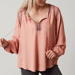 Lucky Brand Embroidered Peasant Top Dusty Rose NWT